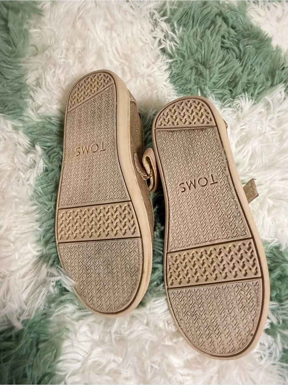 TOMS Gold Glitter Mary Jane Flats Girls Size 11 Sparkle Dress Shoes